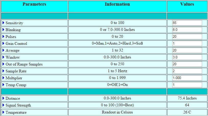 loe sensor input configuration menu 1 tank cloud embedded web server