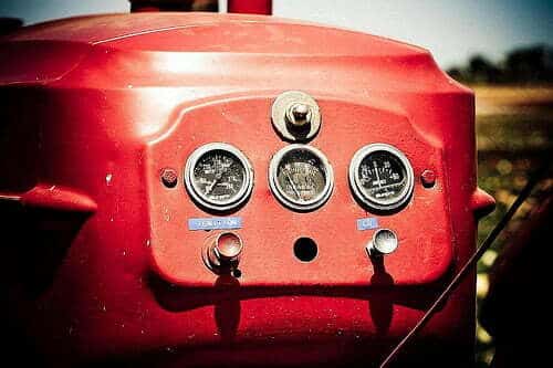 gauges on a red tractor