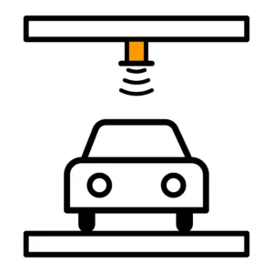 Illustration of an ultrasonic sensor detecting a vehicle to enable carwash automation